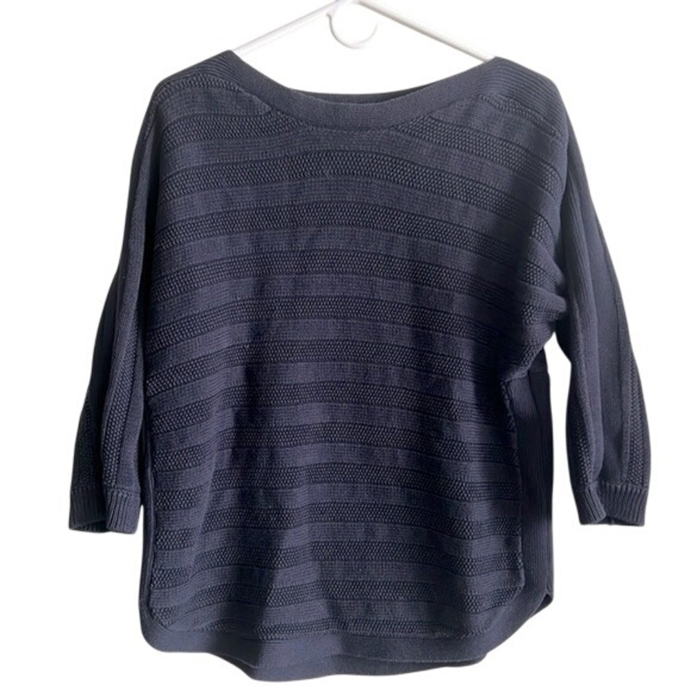 Cable & Gauge Navy Textured Knit Sweater M Coastal Grandma Preppy Classic